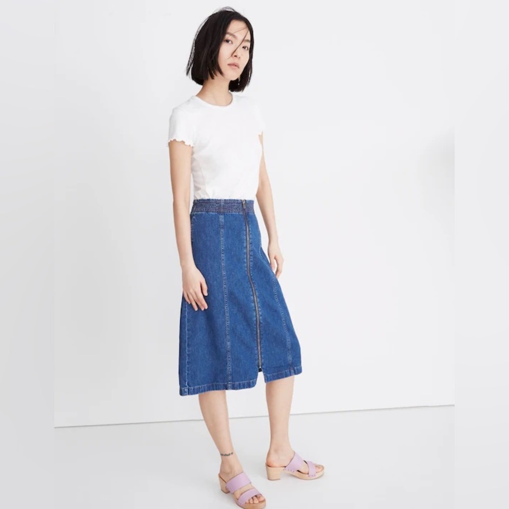 Madewell Rigid Denim Zip Midi Skirt in Farley Wash - Picture 2 of 9